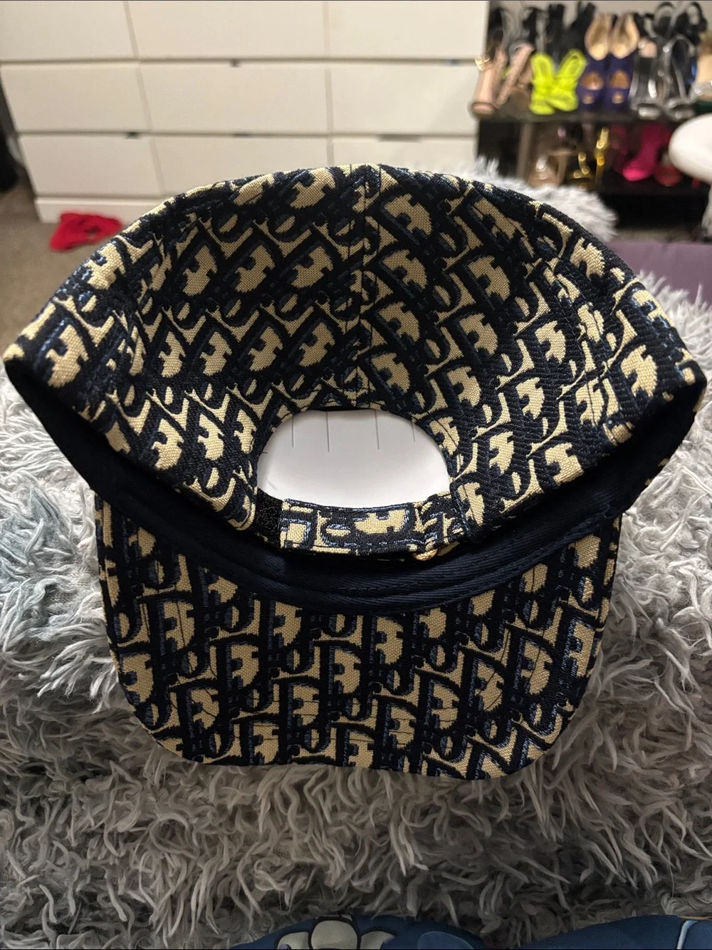 Unisex Dior Navy and Beige Monogram Hat